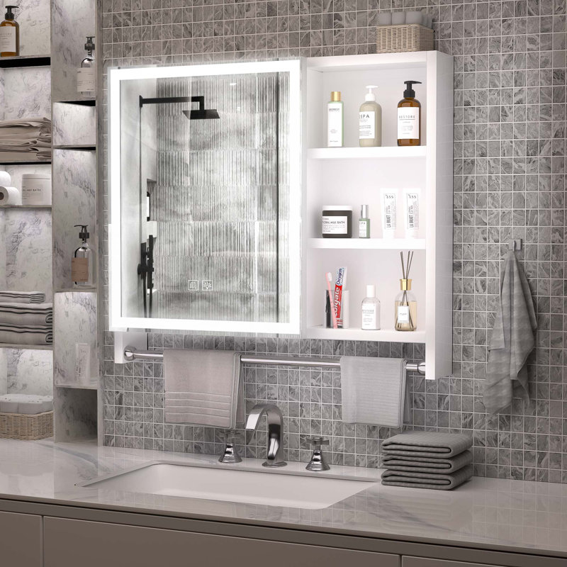Armoires de salle de bain en aluminium, armoires à pharmacie avec miroirs et lumières DEL