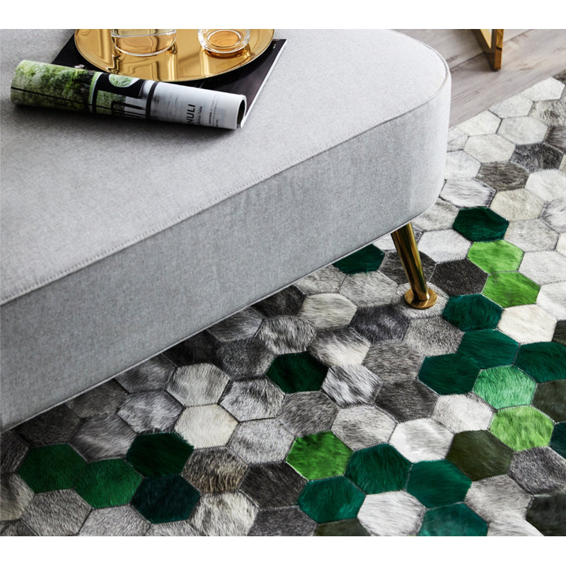 Angulo Cowhide Geometric Area Rug, Rectangle 9' x 12'