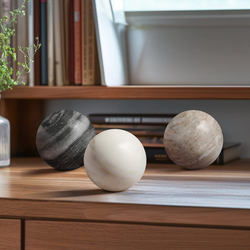 Smooth Marble Sphere Decorative Ball (Natural Brown Beige), Brown