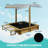 45" Kids Wooden Sandbox with Adjustable Canopy, Outdoor Sand Play Station with 4 Built-in Seats, 2 Side Storage Buckets and Bottom Net