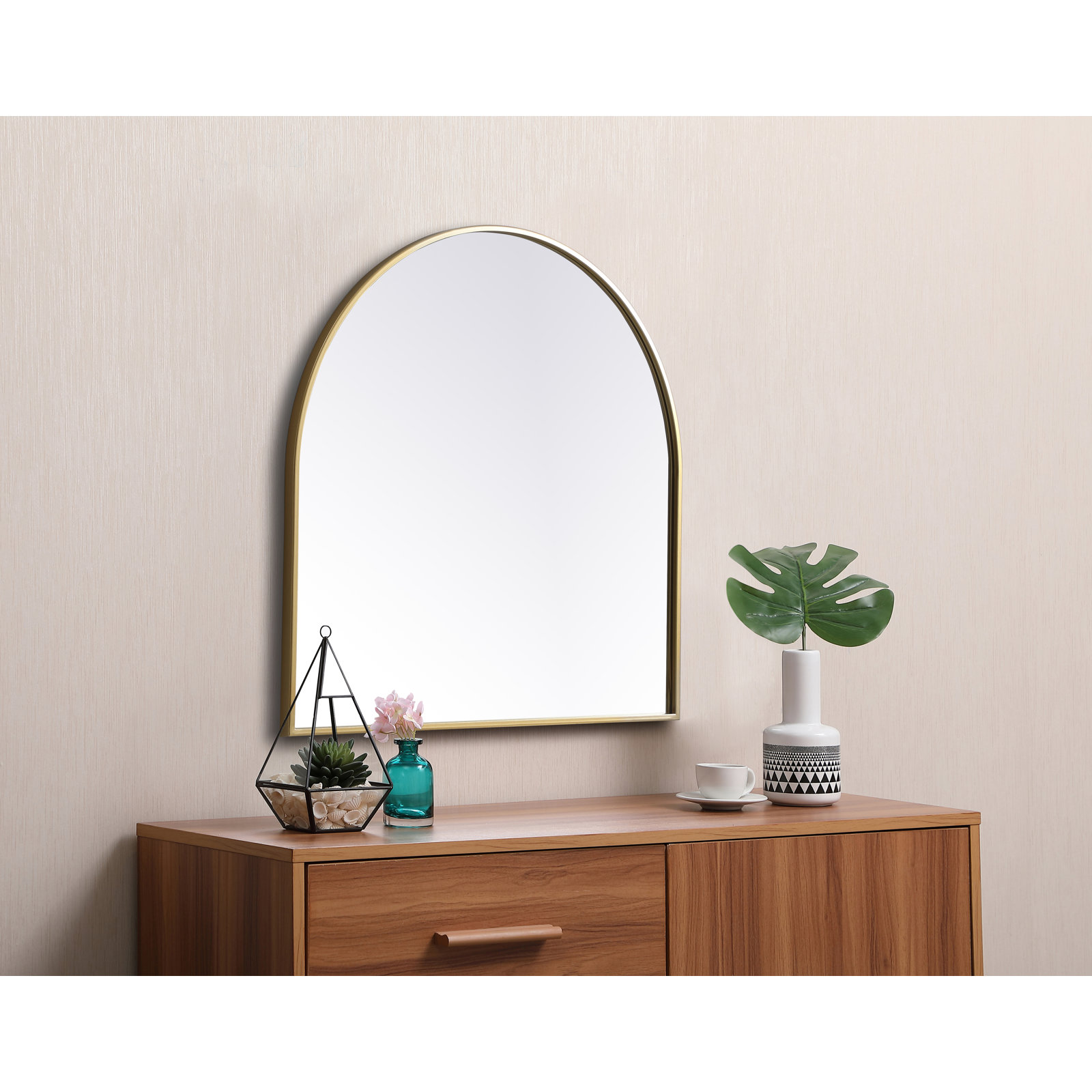 Sabine Metal Arch Wall Mirror, Brass, 30" x 30"