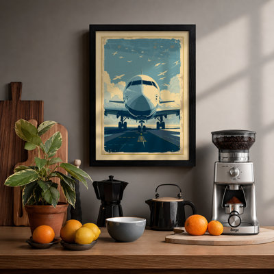 Aircraft on Runway Vintage - Framed Print