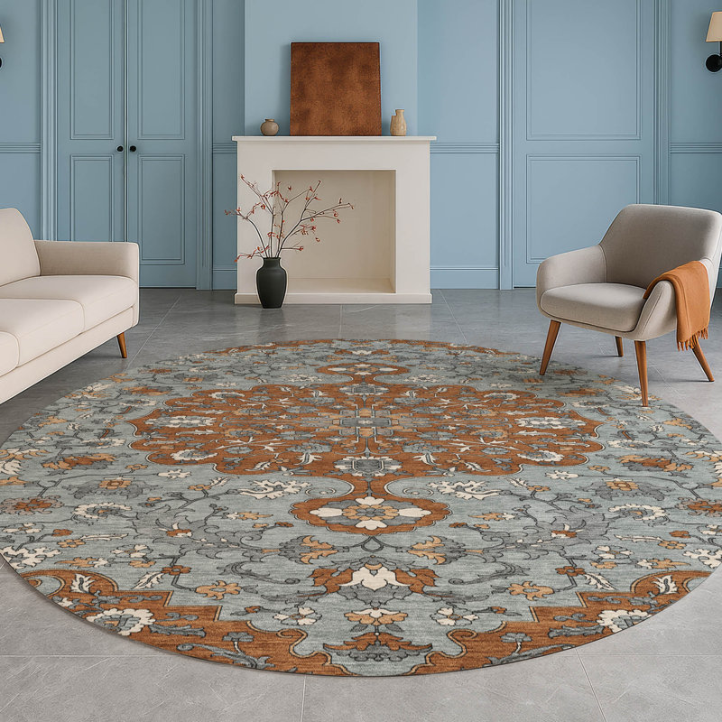 Machine Washable Indoor/Outdoor Chantille ACN2463 Traditional Rug, Paprika, 8' Round