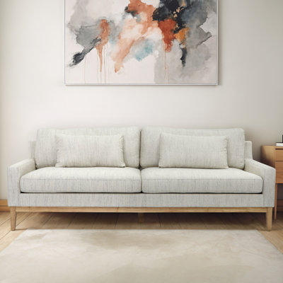 Mid Century Modern Luxury Sofa with Pillow Accents for Home Decor – Comfortable Upholstered Couch or Loveseat for Living Room Decor – 90",  Ivory