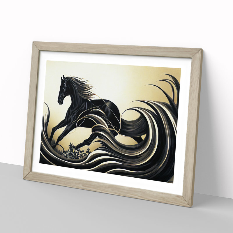 Extravagant Horse Abstract - Single Picture Frame Print, 25cm H x 34cm W x 2cm D, Oak Framed