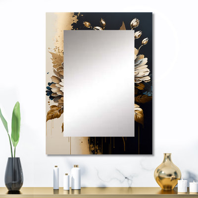 Bleu et or Daisy Bunch II - miroir mural unique, miroir traditionnel, impression sur métal