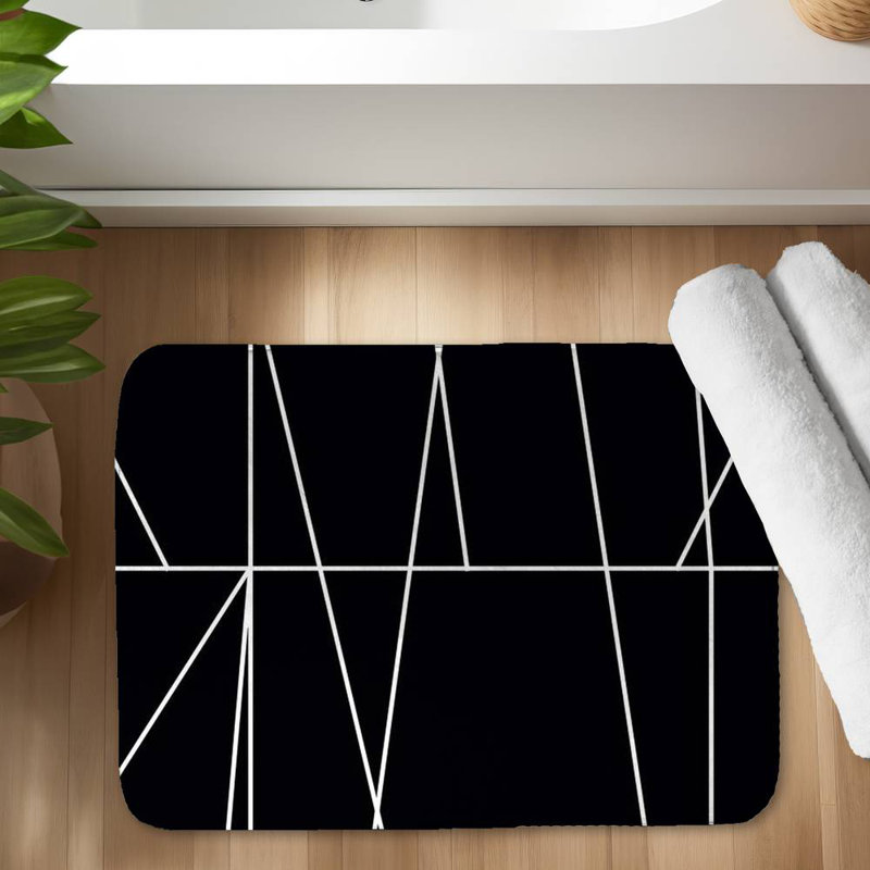 White stripes on black background Bath Mat with Non-Slip Backing - Quick Dry Memory Foam Bathroom Rug - Absorbent - Modern Plush Spa-Style - Machine Washable