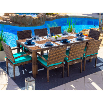 Tuscany Rectangular 8 - Person Rectangular Wicker Dining Set with Cushions by Latitude Run