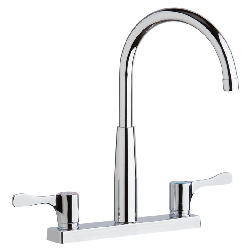 Pull Down Double Handle Kitchen Faucet With Deck Plate And Handles