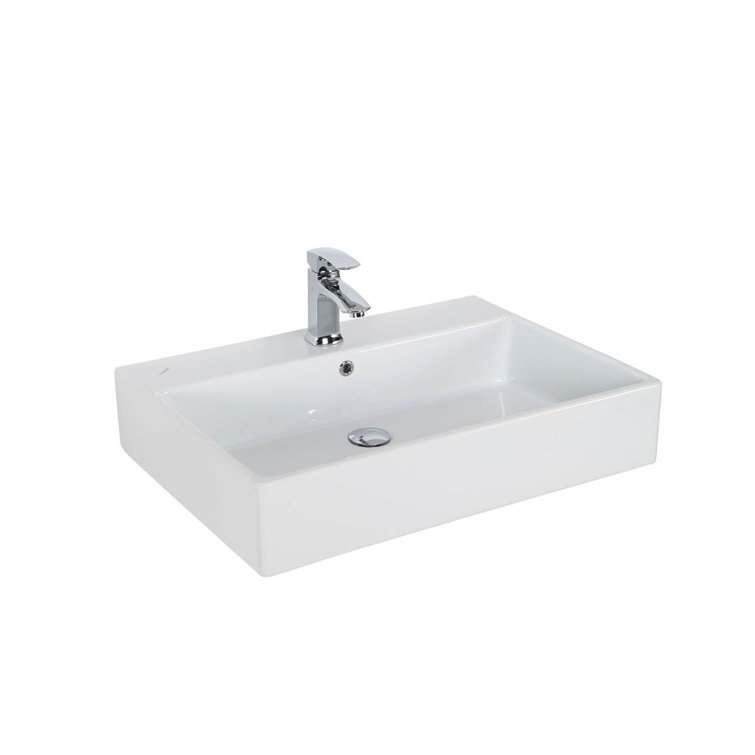 WS Bath Collections Simple 19.7'' White Ceramic Rectangular Bathroom Sink with Overflow