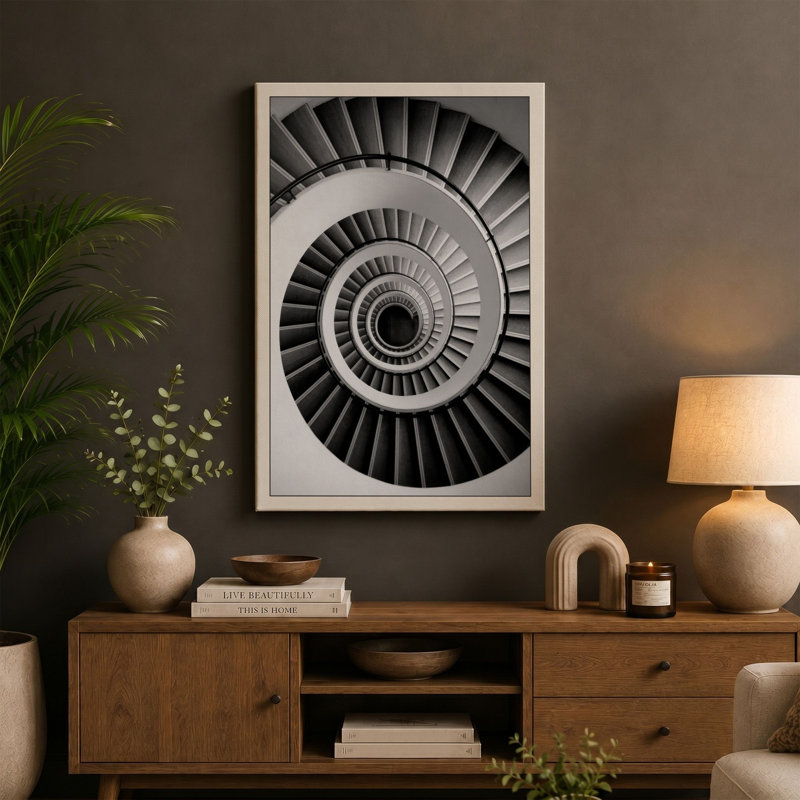 Spiral Descent Industrial 1 Piece Wrapped Canvas Wall Art, 36x24 - 91.4 x 61.0 cm, Cream Border