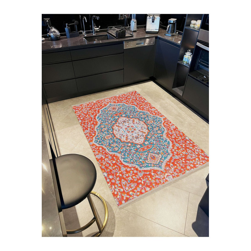Tapis décoratif moderne à motif tissé délavé à la machine, Sous-tapis rectangulaire de 3 pi 3 po x 4 pi 11 po