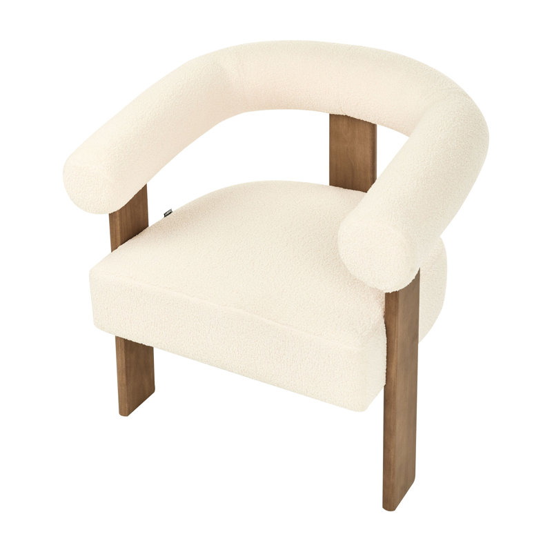 Upholstered Armchair, Dark Brown Wood, White