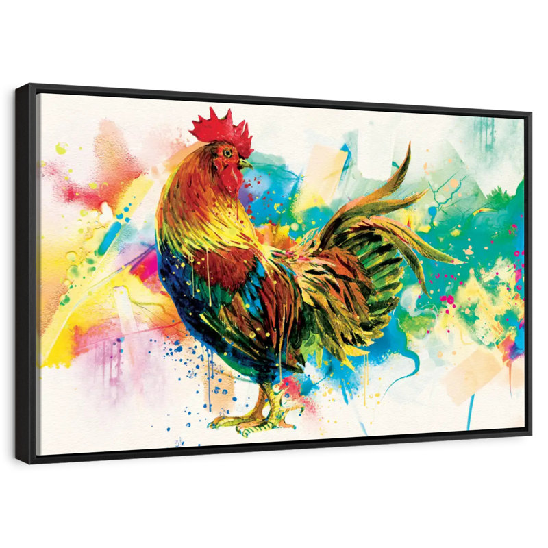 Rooster Paint Splash, 19" X 13", Floating Frame Black