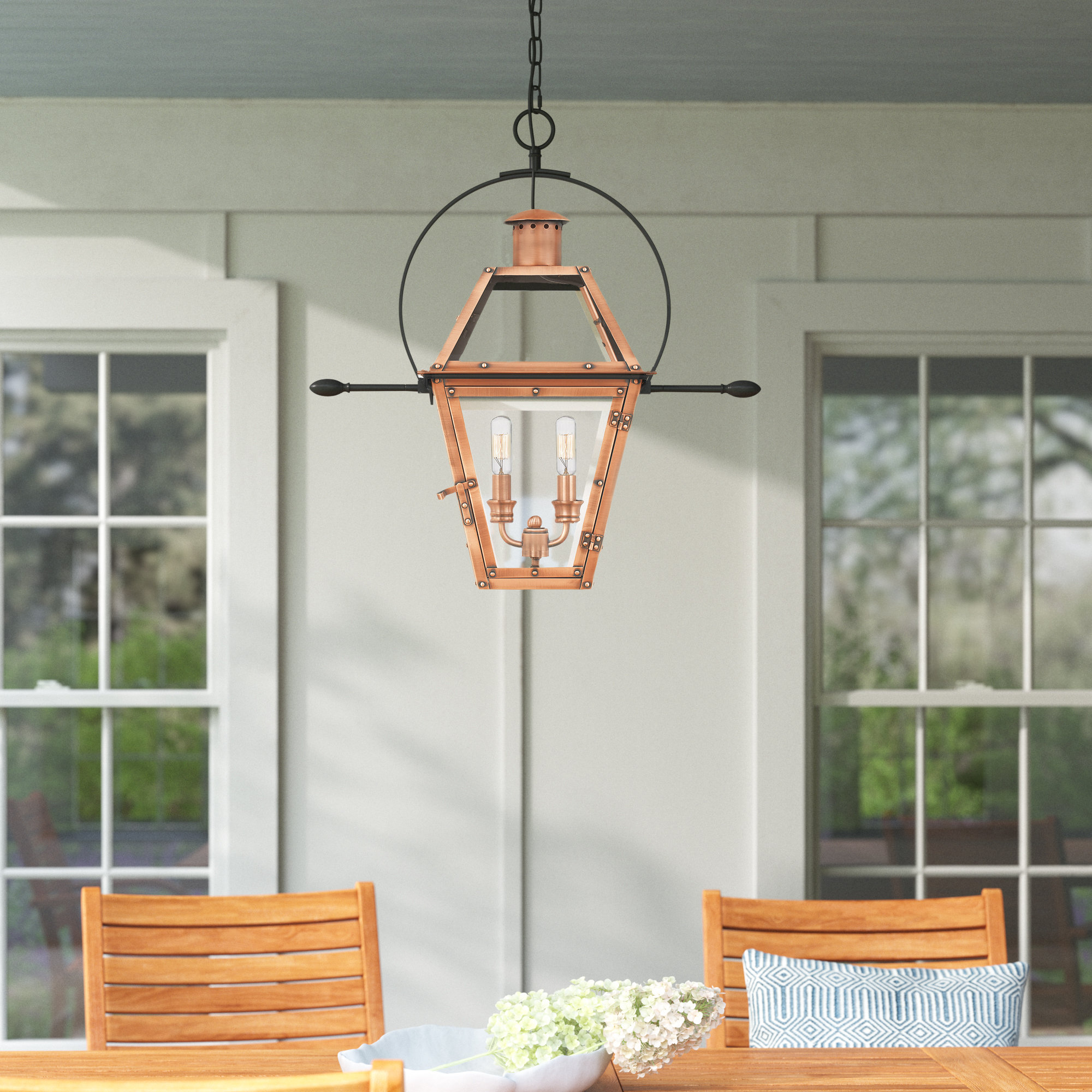 Amber Transparent Outdoor Metal Lighting, Aged Copper