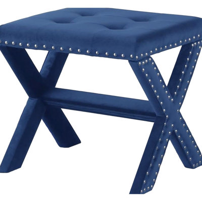 Blue Velvet Upholstered Bench With Nailhead Trim, High - Density Foam For Entryway And Contemporary Living Room Ornamentation Accent Bench, Design, Engineered Hardwood