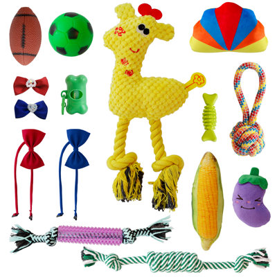 Paquet de 15 jouets à mâcher pour petits chiens de taille moyenne, jouets mignons pour chiens qui grincent, jouets de dentition pour chiots en peluche durables, jouets à mâcher pour cordes, non toxiques et sécuritaires