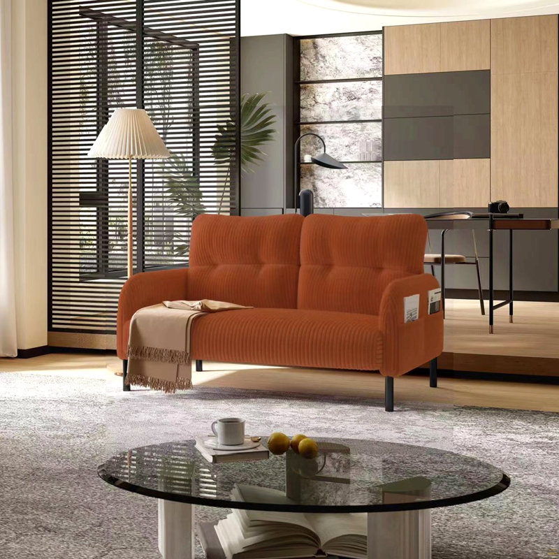 Tissu velours côtelé, canapé double monochrome, Orange