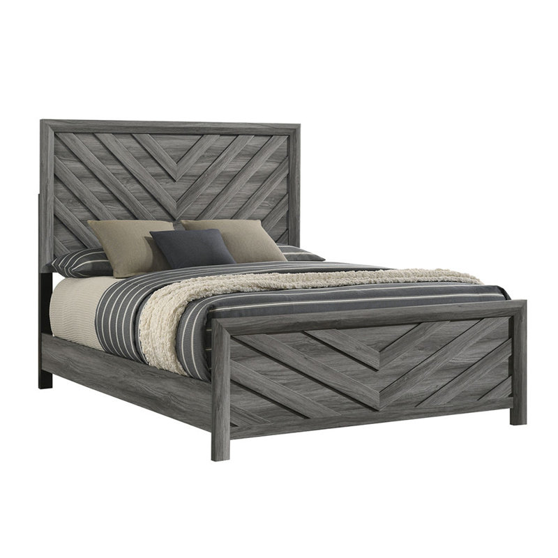 Lit double en bois de style moderne gris Denver