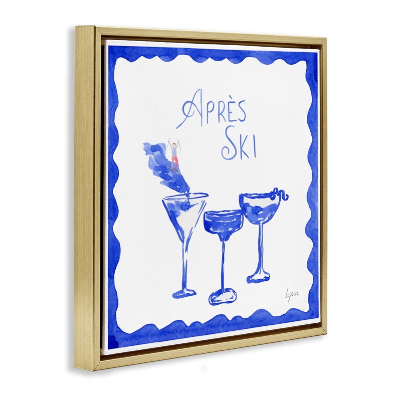 Cadre flottant Apres Ski Winter Cocktail, design par Lucille Price, H 18 po x l 18 po, Cadre flottant métallique doré