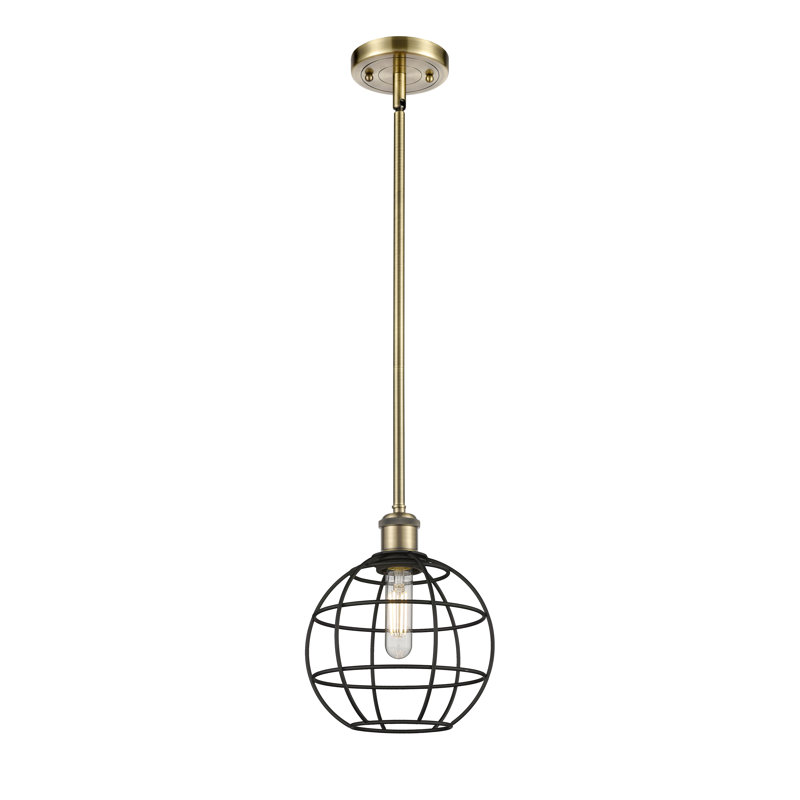 Luminaire suspendu à tige 1 lumière 16 po Ballston Lake Placid, H 10 po x l 8 po x P 8 po, Laiton antique