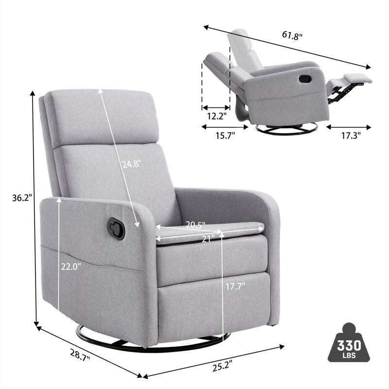 Fauteuil inclinable, berçant et oscillant Marcisha, Tissu gris pâle