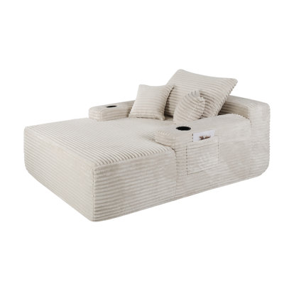 New Convertible Chaise Lounge Chair Plush With Wide Armrest & Throw Pillows, Cozy Boneless Sleeper Sofa Bed Armchair, With Cup Holder,for Living Room, Bedroom, No Assembly Required