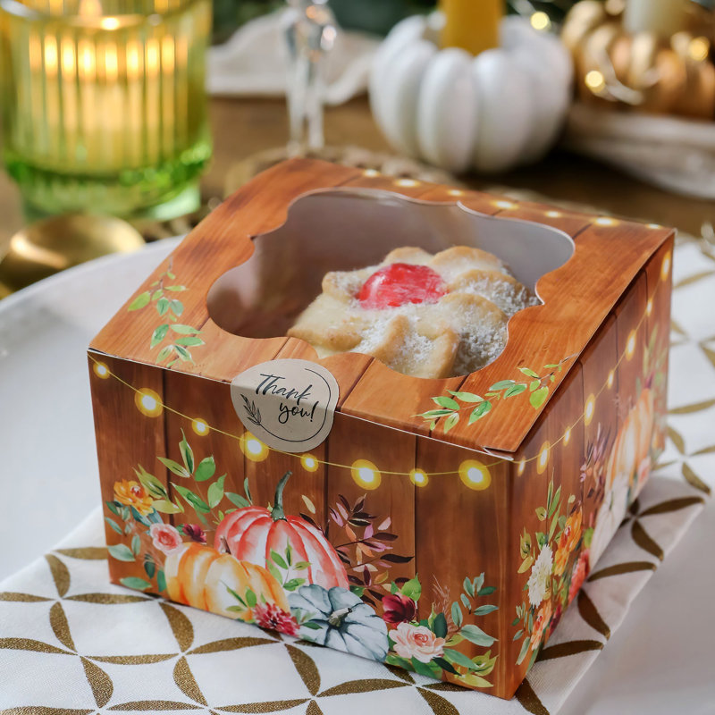 Automne boîtes à biscuits d'automne avec fenêtre et sceau décoratif (ensemble de 30), boîtes à friandises