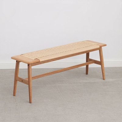 Solid Oak Wood Bench With Woven Seat