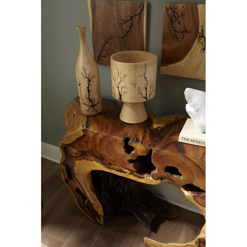 Contemporary Brown 13" Mango Wood Lightning Table Vase