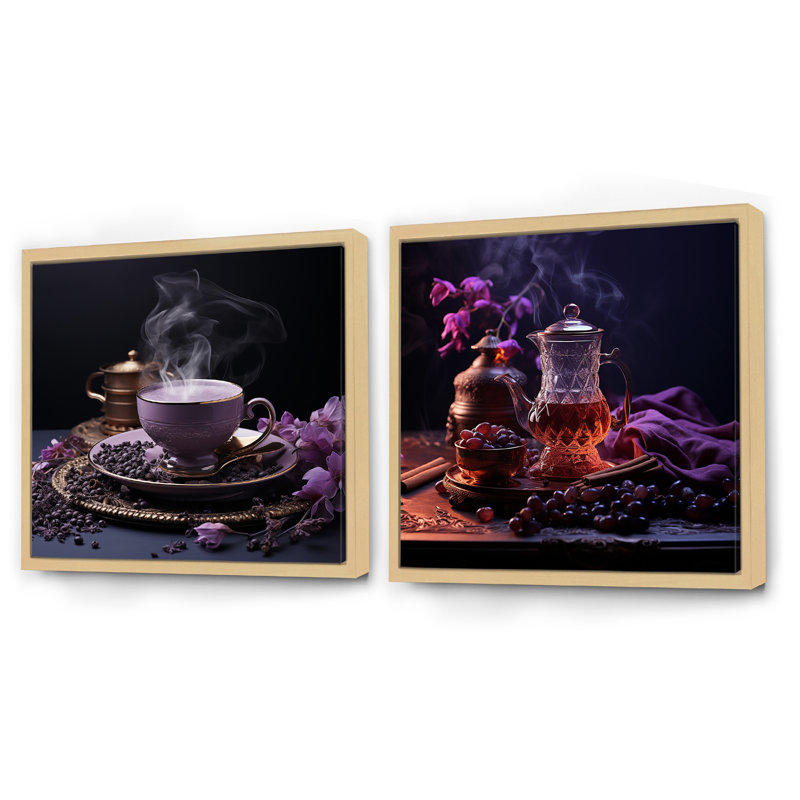 Arabian Aromes Tea Fusion - Ensemble de 2 collages carrés café, Cadre flottant brun, H 30 po x l 61 po