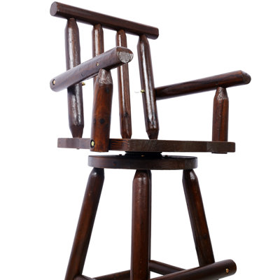 Tabouret de bar rustique - fabrication en bois de sapin, chaise avec repose-pieds, accoudoir large, tabouret de cuisine rustique, chaise de bistro haute pour salle à manger, restaurant, pub, 4 pieds, couleur brune
