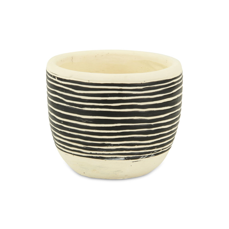 Pot à fleurs rond rayé noir et blanc en céramique 39 onces