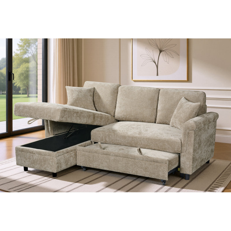 Advika 4 Seater Sofa Bed, Beige, Left Hand Facing