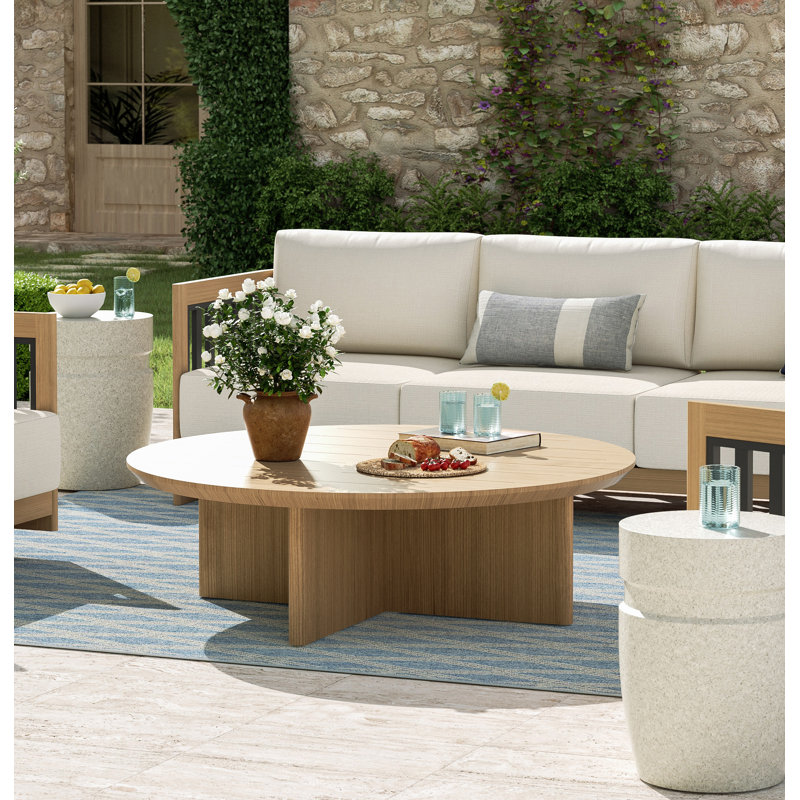 Table basse ronde en aluminium Sereno 44 po x 44 po, Teck mat