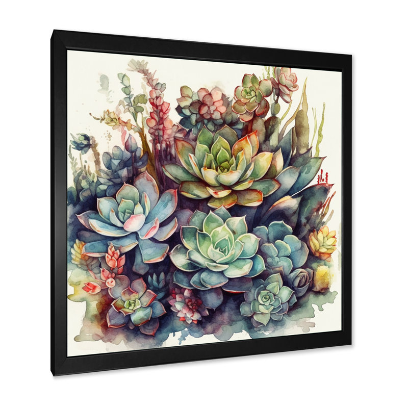 «Ryon Green Red Cactus Scenery III», reproduction sur toile, Cadre photo noir, H 30 po x l 30 po