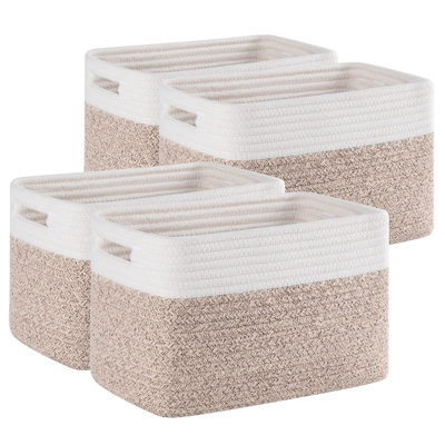 4-piece Cotton Rope Storage Basket Set, Woven Shelf Organizer Bins For Toys And Clothes