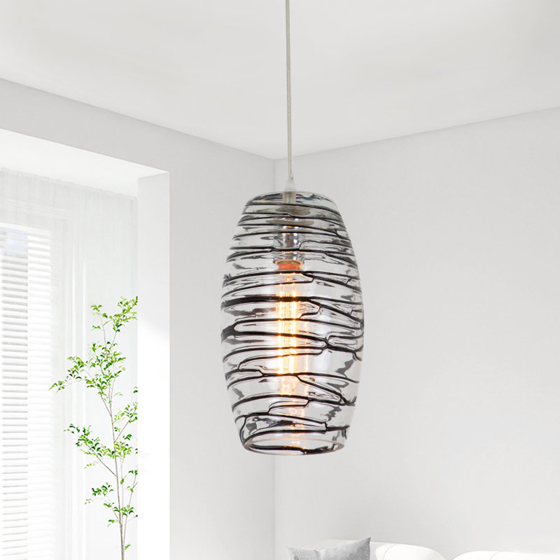 Aref 1-Light Dimmable Handblown Glass Single Pendant, Smoke Black