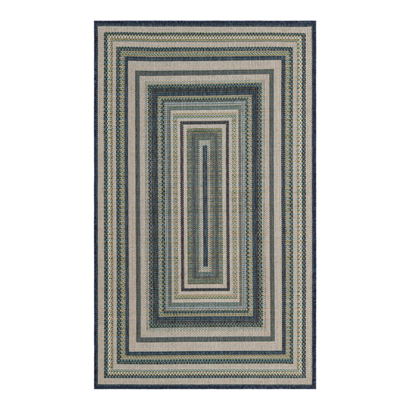 Tapis intérieur / extérieur bleu / gris / vert Tavion, Rectangle 3 pi 3 po x 5 pi 3 po