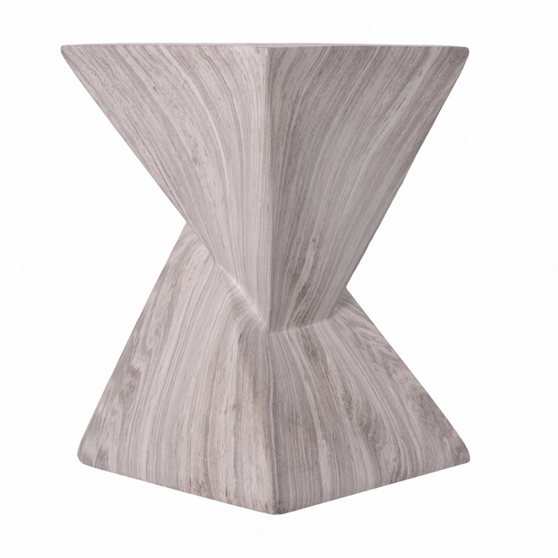 18.5"H Modern Outdoor Concrete Side Table, Patio End Table with Sculptural Fluted Design, Weather-Resistant Geometric Minimalism Accent Table for Garden, Balcony & Poolside, Gray Marble