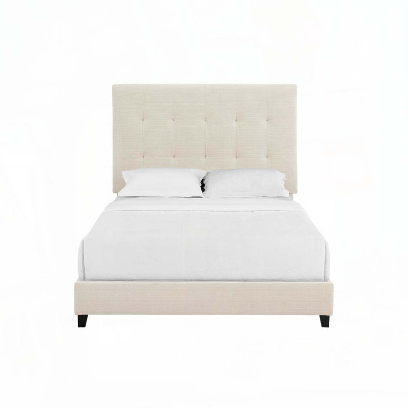 Lit plateforme tapissier touffeté, Beige, Grand lit