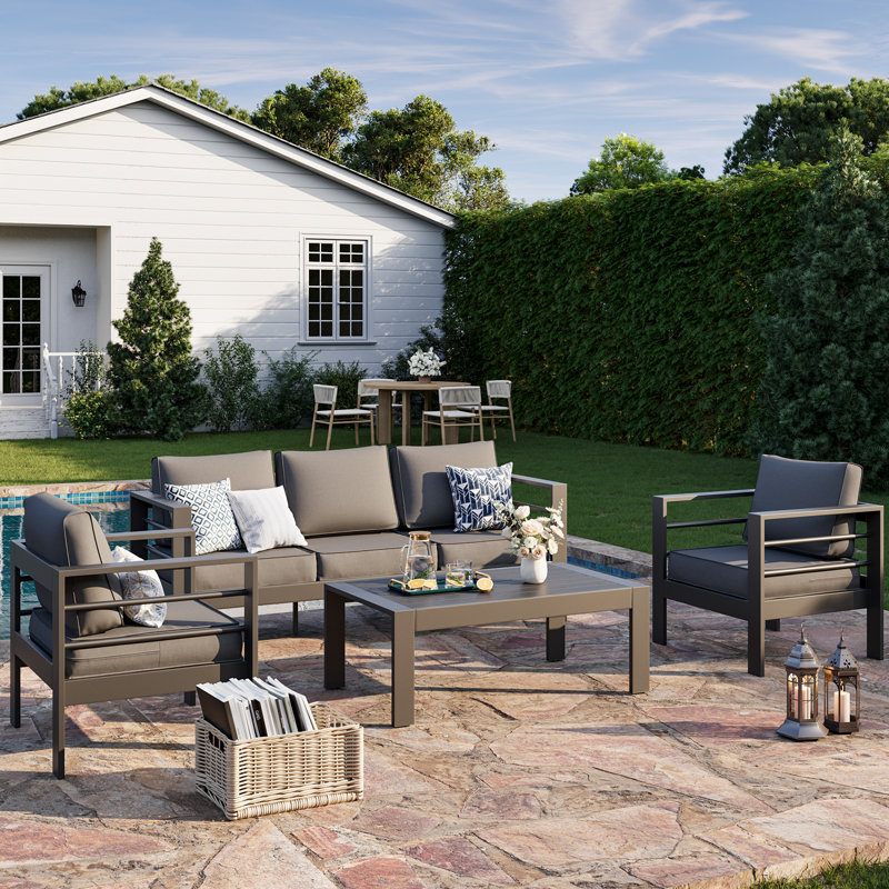 5 - Person Outdoor Seating Group With Cushions, Dark Gray/Gray