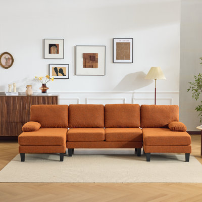 110'' W Pillow Top Arm Orange Chenille Sectionals