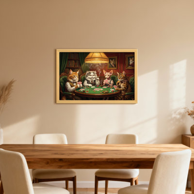 Fashion Cats Playing Poker In Library Setting
