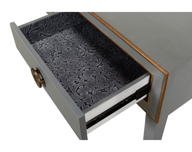 Lennox Grey and Brass Shagreen Leather Console with Storage