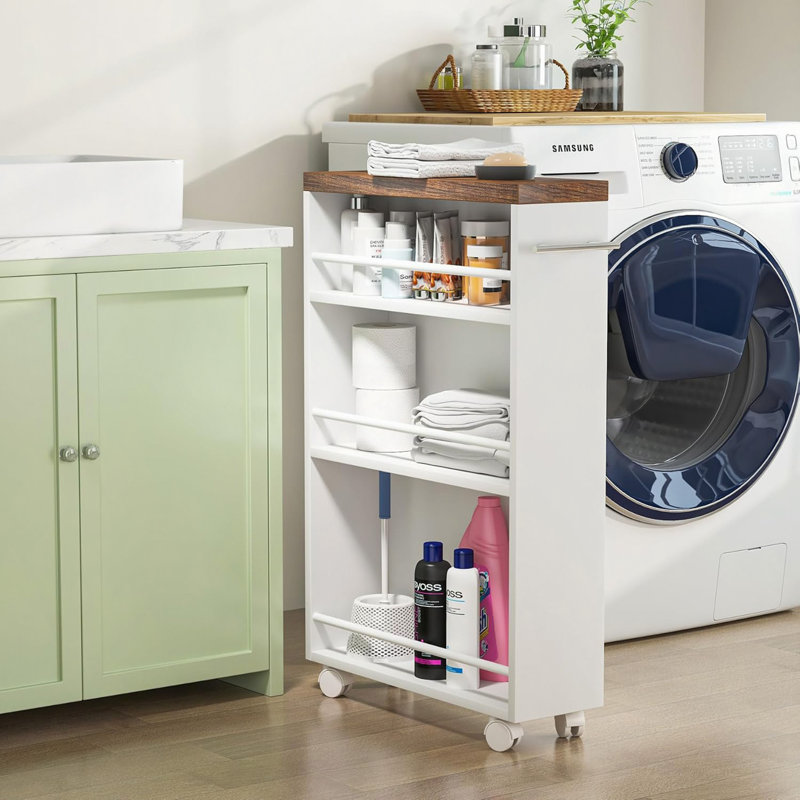 20" Slim Storage Cart – 4-Tier Narrow Rolling Kitchen Utility Cart with Wheels & Handle, Skinny Laundry Room Organizer, Slide Out Pantry Shelf for Small Spaces, Bathroom