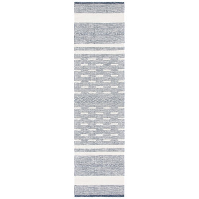 Tapis bleu marine en coton tissé à la main Mei