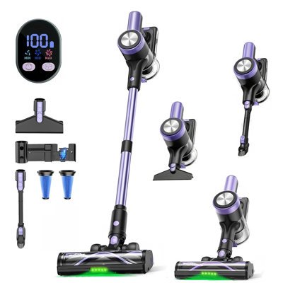 Aspirateur sans fil, aspirateur balai 55 KPa / 500 W avec autonomie de 55 minutes, aspirateur autoportant pour la maison, affichage à DEL, brosse anti-enchevêtrement, aspirateur rechargeable pour poils d'animaux, tapis et planchers durs