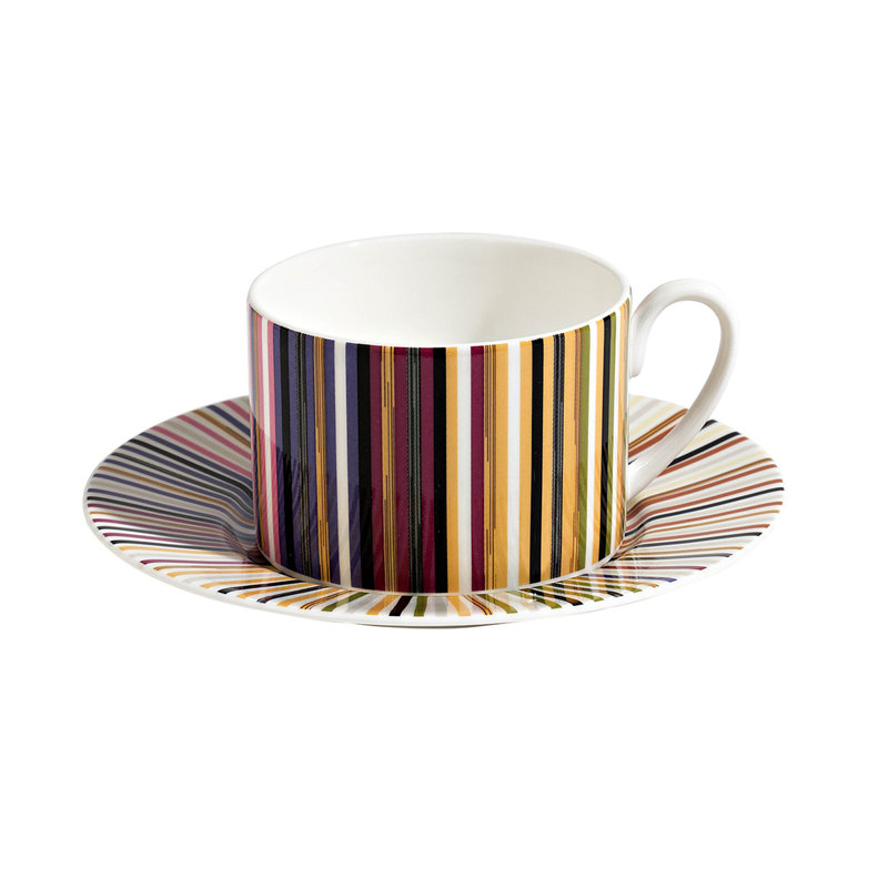 Stripes Bone China Teacup, Beige/Yellow/Red/Blue/White