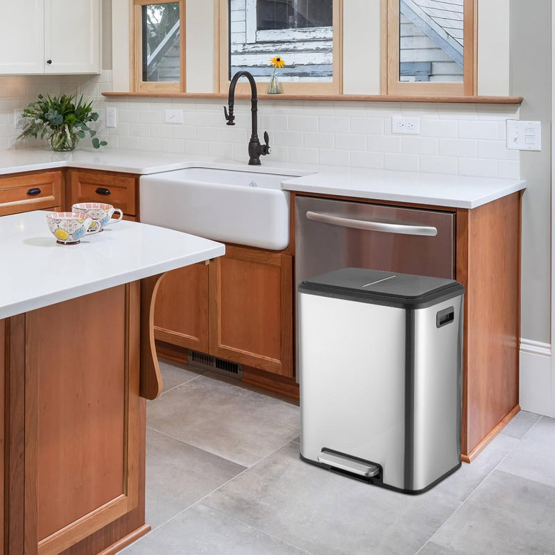 Poubelle de cuisine en acier inoxydable à double compartiment 30l, poubelle de bureau avec pédale, poubelle de tri pour la maison, la cuisine et le bureau